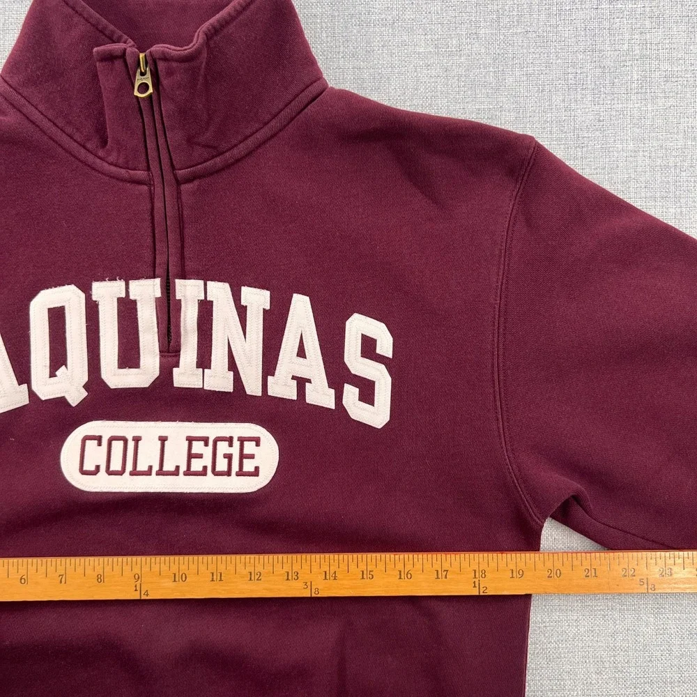 Jansport Aquinas College Quarter‎ Zip Sweatshirt Men Small Burgundy Embroidered